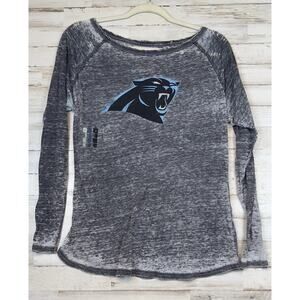 Majestic NFL Carolina Panthers Grey Women's Long Sleeve Logo T-Shirt XL Distress